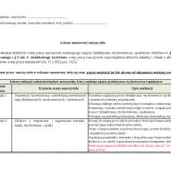 Arkusz samooceny nauczyciela dyplomowanego: przykładowa ocena pracy nauczyciela, kryteria i opis realizacji zadań.