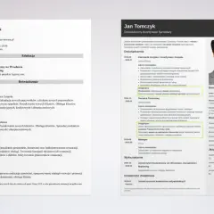 CV Jana Tomczyka z jego zdjęciem, danymi kontaktowymi i podsumowaniem doświadczenia.