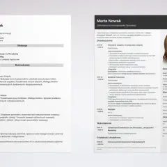 CV Marty Nowak: doświadczenie w sprzedaży, zarządzaniu zespołem i budowaniu relacji z klientami. Zainteresowania w CV mogą podkreślić te umiejętności.