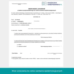 Orzeczenie lekarskie dla kucharza Jana Nowaka, potwierdzające brak przeciwwskazań do pracy, wydane do celów sanitarno-epidemiologicznych.