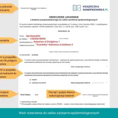 Orzeczenie lekarskie dla Jana Kowalskiego, kucharza. Ważność książeczki sanepidowskiej zależy od daty następnego badania.