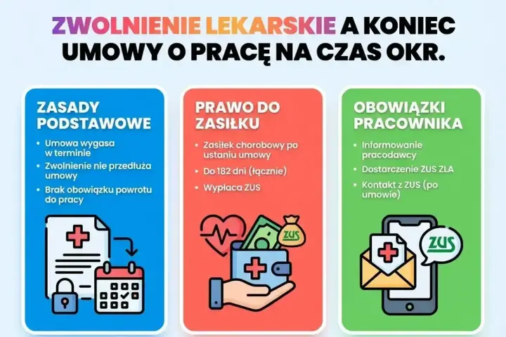 Zwolnienie lekarskie a koniec umowy na czas określony. Zasady, prawo do zasiłku i obowiązki pracownika.