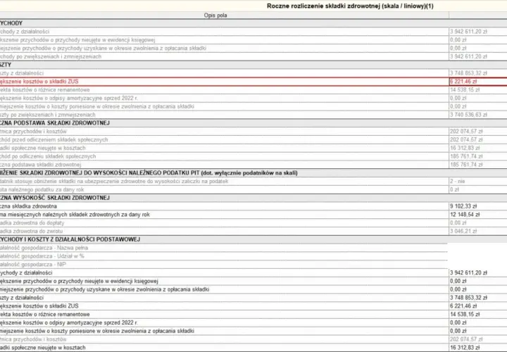 Podstawa wymiaru składki na ubezpieczenie emerytalno-rentowe: różnica przychodów i kosztów działalności gospodarczej.