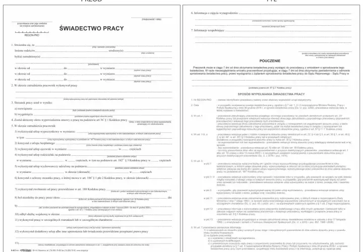 Świadectwo pracy - dokument potwierdzający zatrudnienie i przebieg pracy.