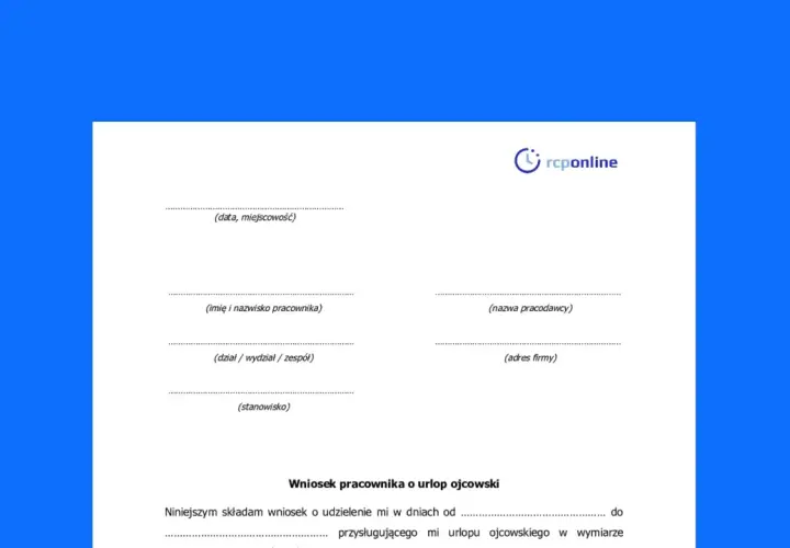 Formularz wniosku o urlop ojcowski z logo rcponline.
