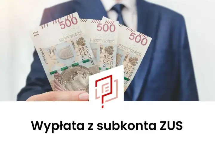 Dłoń w garniturze trzyma banknoty 500 zł. Temat: wypłata z subkonta ZUS po zmarłym.