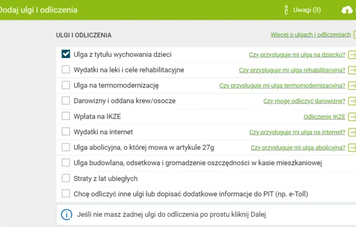 Formularz PIT: zaznaczona ulga na dzieci. Sprawdź inne ulgi i odliczenia, np. ulga na dziecko 2026.