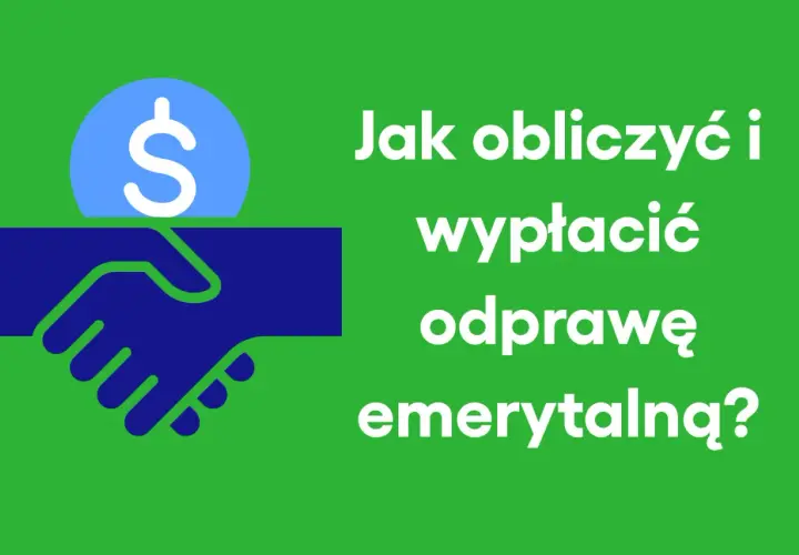 Ikona uścisku dłoni i monety z symbolem dolara. Tekst: "Jak obliczyć i wypłacić odprawę emerytalną?".