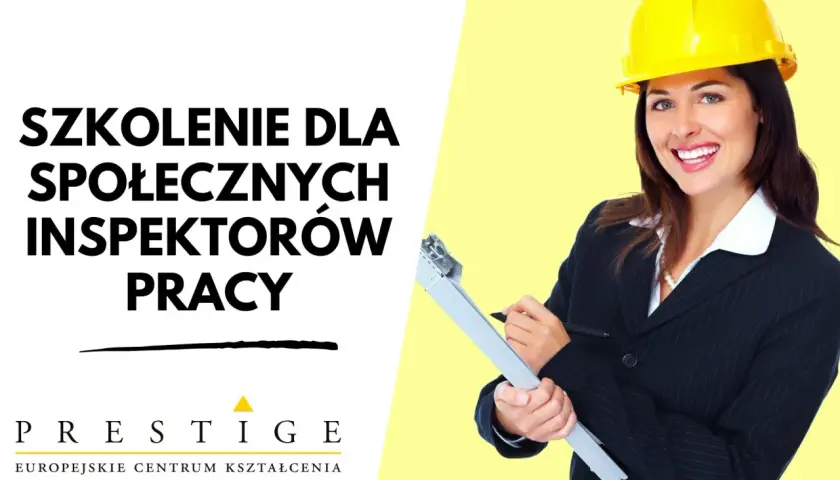 Szkolenie dla społecznych inspektorów pracy. Uśmiechnięta kobieta w kasku i garniturze trzyma notes.