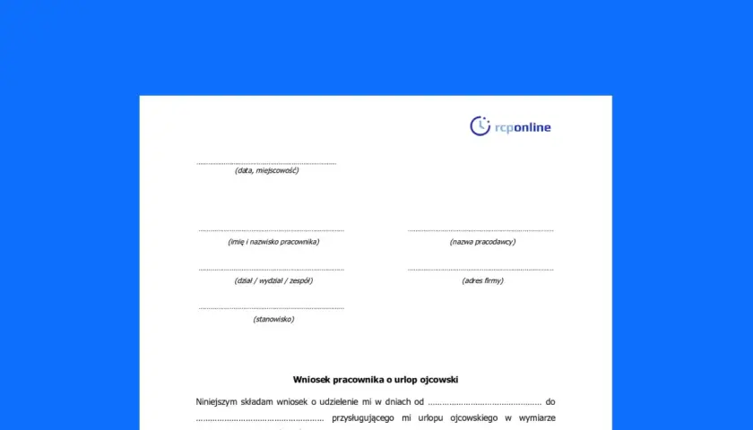Formularz wniosku o urlop ojcowski z logo rcponline.