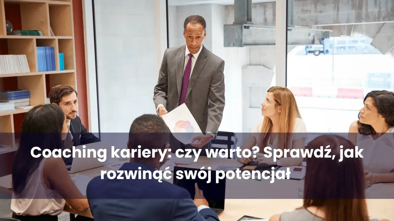 Biznesowe spotkanie, gdzie lider omawia strategię. Dowiedz się, coaching co to i jak rozwijać swój potencjał.